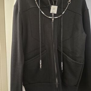 Black Zip-Up Hoodie with Chain Detail